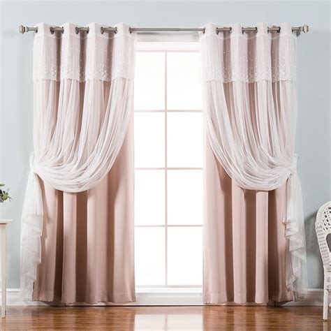 Girly Light Blush Colored Pink Bedroom Window Curtain Drapes With White