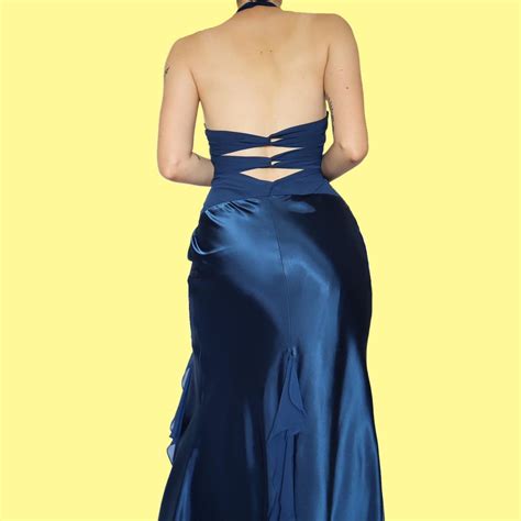 🌹blue Satin Evening Dress Uk 10🌹stunning Silky Blue Depop
