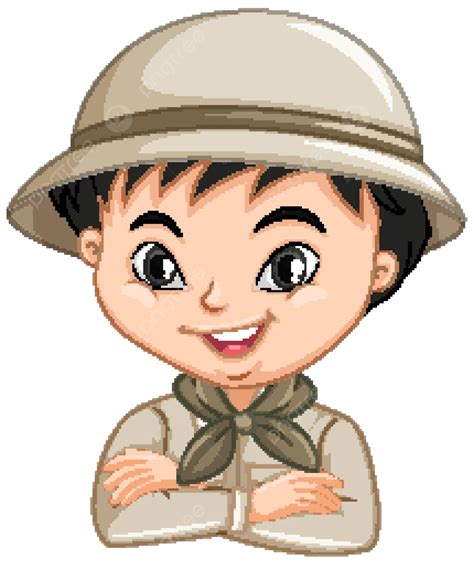 Boy In Safari Uniform On Isolated Background Uniform Scout Ranger