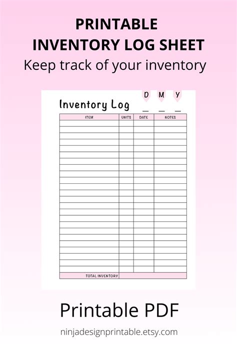 Printable Inventory Log Sheet For Small Businesses Etsy Canada Cost