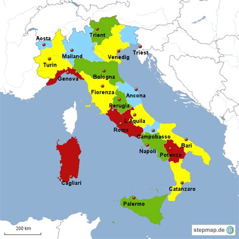 StepMap Italienische Provinzen mit Hauptstädten Landkarte für
