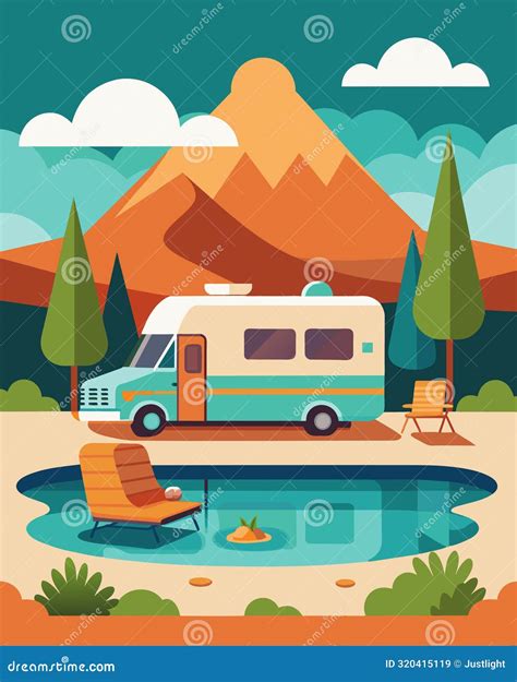 The RV is Parked at a Luxury Campground Complete with a Swimming Pool