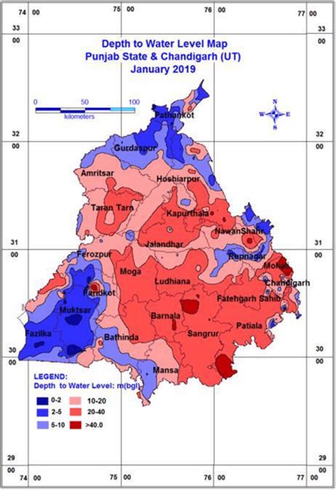 Water Level Map Source Ground Water Year Book Punjab And Download Scientific