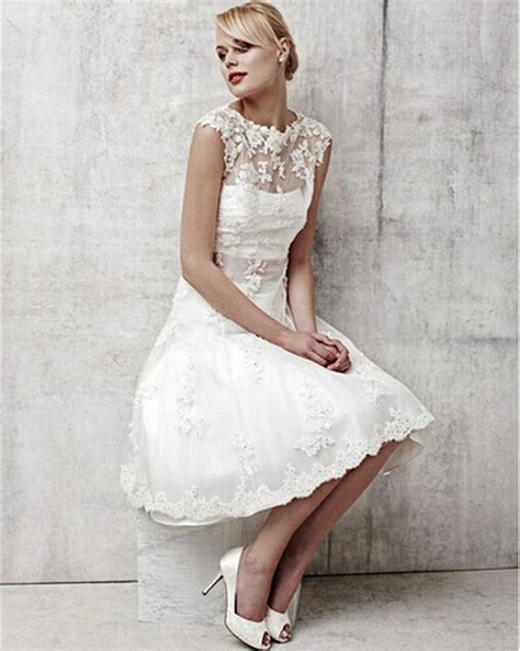 Vintage White Lace Bridal Dresses Short Wedding Dress 2015