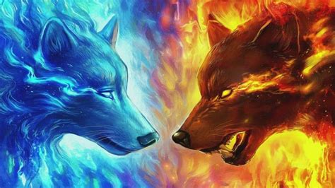 Animals Fire Water Wolves Animated Wallpaper Video In 2021 Fantasy