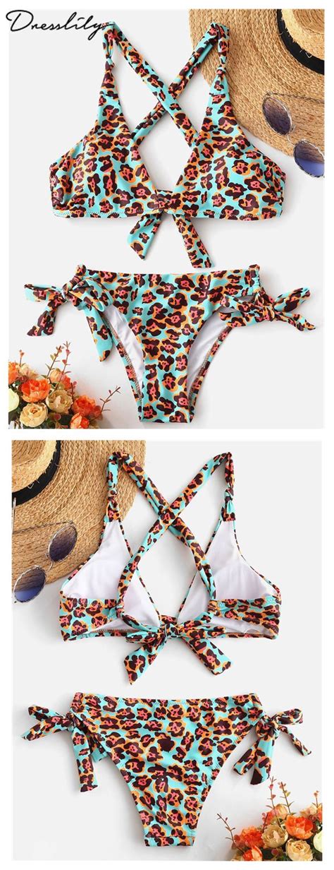 Printed Bowknot Tie Criss Cross Bikini Set Criss Cross Bikini Set