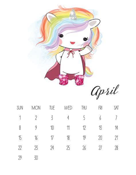 April 2024 Calendar Unicorn Apple Store Galina Rosabella