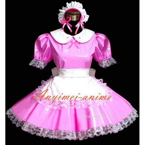 Sexy Sissy Maid Dress Pvc Dress Pink Lockable Uniform Cosplay Costume