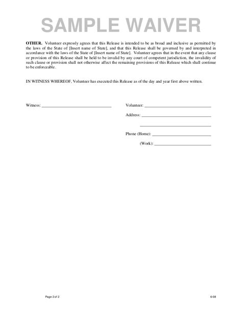Free Printable Liability Waiver Form Template Form Generic