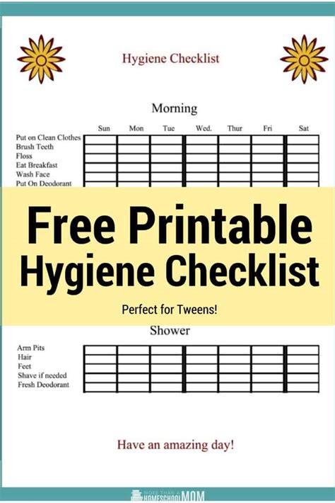 Hygiene Checklist For Tweens To Use Free Printable For You