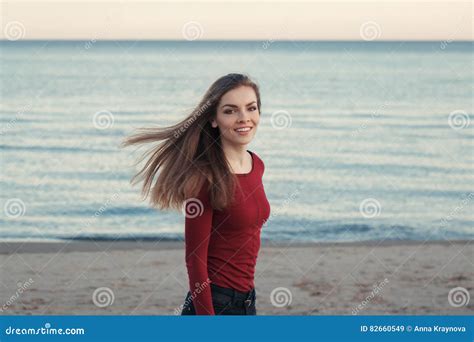 Smiling Laughing Carefree White Caucasian Young Beautiful Woman With