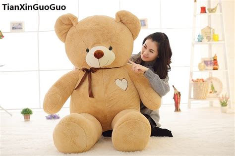 Stuffed Toy Huge 140cm Love Heart Light Brown Teddy Bear Plush Toy Silk