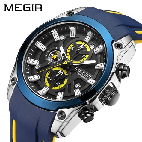 megir 2020 blue sport watches for men top brand luxury chronograph man watch military quartz