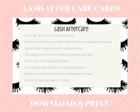 Lash Extension Aftercare Card Design Downloadable Pdf Etsy