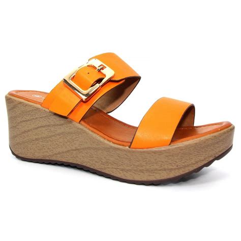 Lunar Womens Fawn Orange Wedge Heeled Buckle Sandals Sandals Jlh191 Or