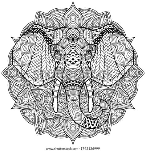 Elephant Coloring Handdrawn Style Zentangle Doodle Stock Vector