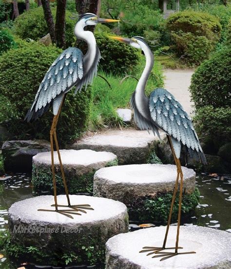 Metal crane bird life size garden statues. Blue Heron Coastal Metal Garden Statue Crane Bird Yard Art ...