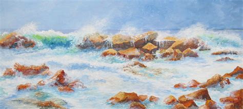 An Oil Painting Of Rocks In The Ocean