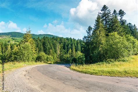 Old Country Road Through Forest In Mountains Transportation Scenery Of