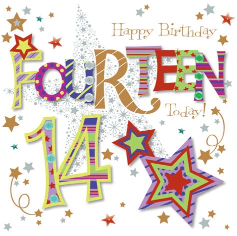 Happy 14th Birthday Card With Beautiful Details Instant Download