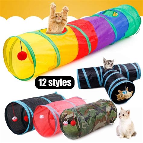 Funny Pet Tunnel Cat Play Rainbown Tunnel Brown Foldable Cat Tunnel