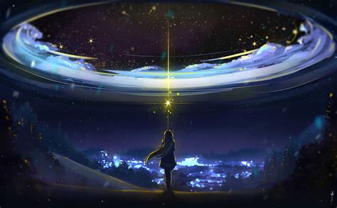 Endless nights of falling stars — jijilous: Wallpaper : silhouette, women, anime sky, digital art ...