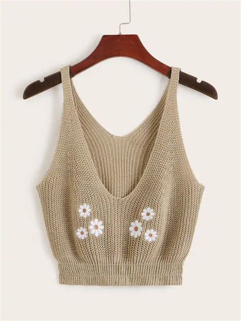 V Neck Embroidered Floral Crop Top Plus Size Sweaters Sweaters