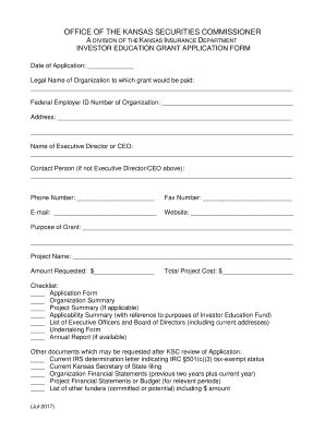 Fillable Online Investor Education Grant Application Form Fax Email