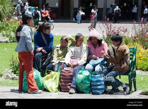 Children Meet To Talk In Cusco Square Cusco Peru South America They