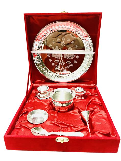 Buy Kunal Silver Pooja Thali Set Bhog Thali Set Bell Lota Jyot Vati