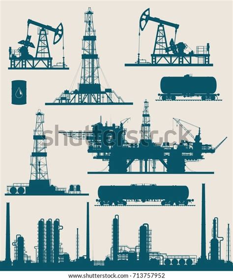 Set Oil Gas Industry Elements Silhouettes Stock Vector Royalty Free