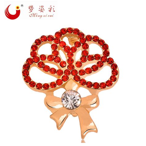 Mzc Loverly Red Crystal Flower Brooches For Female Suit Lapel Pins