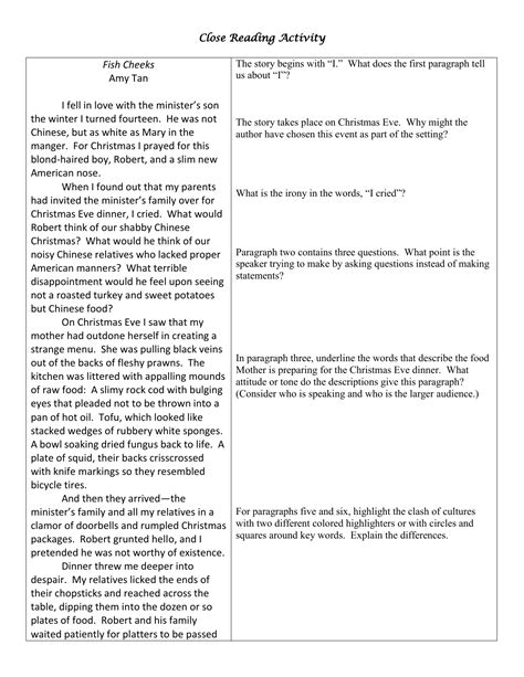 Fish Cheeks Answer Food And Culture Lesson Plan For Amy Tan S Fish