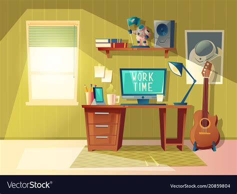 Computer business laptop technology work desk writing home office meeting. Cartoon home office interior workplace Royalty Free Vector