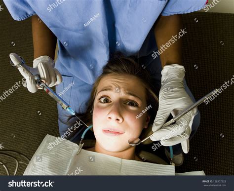 Portrait Scared Girl Dentist Cabinet Stock Photo 126307523 Shutterstock