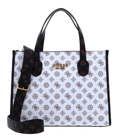 Guess Silvana 2 Compartment Tote Bag White Logo Multi Buy Bags