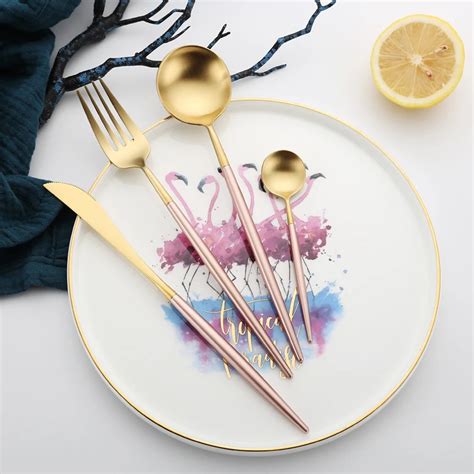 Buy Vintage Western Luxury Pink Dinnerware 4pcs Knife Fork Tablespoon Teaspoon