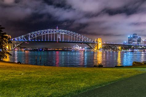 Lighted Bridge With City View During Night Time Sydney Harbour Bridge