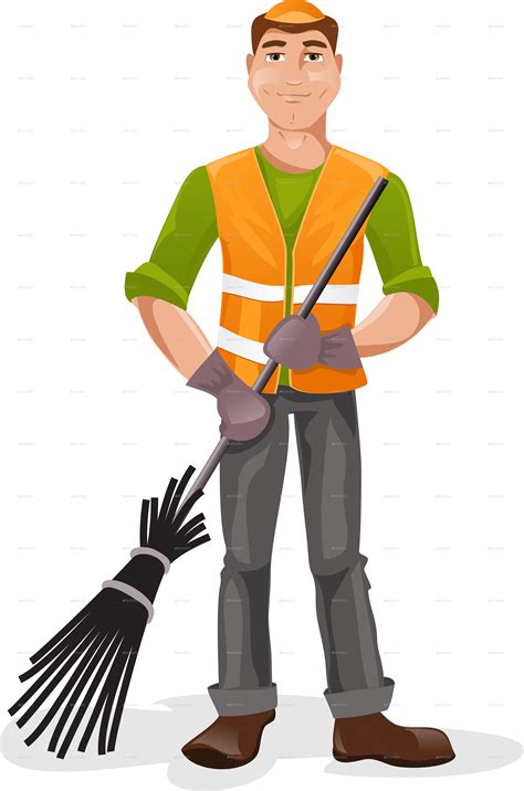 Illustration Of Janitor Cleaner Holding Broom Circle Дворник Вектор