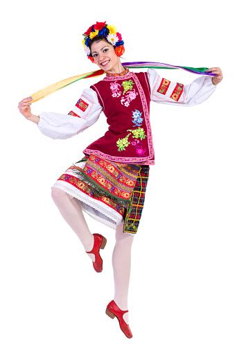 Beautiful Dancing Girl In Ukrainian Polish National Traditional Costume