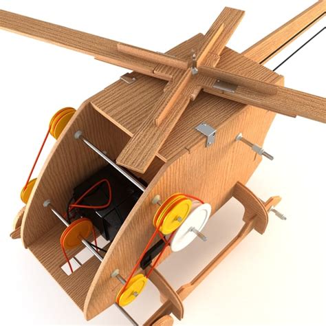 Mechanical Wooden Toy Helicopter 3d Model
