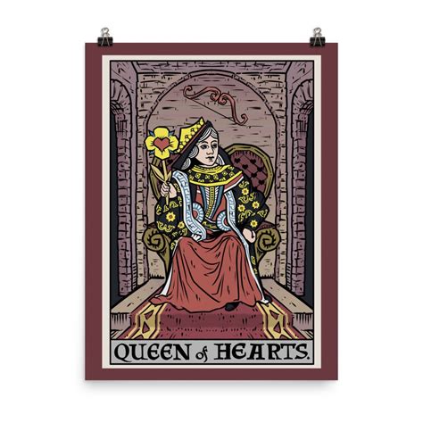 Queen Of Hearts Tarot Card Poster Halloween Wall Decor Prints Etsy
