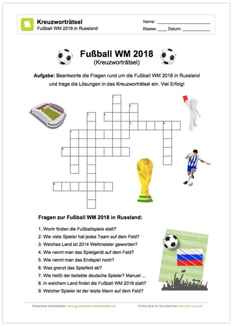 Kreuzworträtsel mit lösung zum ausdrucken. NEU: Ein kostenloses Arbeitsblatt zur Fußball WM 2018 in ...
