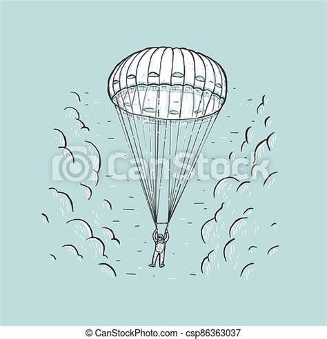 Sketch Vector Color Illustration With Hand Drawn Skydiver Flying With A