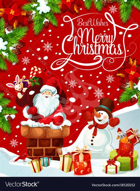 Looking for merry christmas wishes for your friends and family? Merry christmas santa gifts tree greeting Vector Image