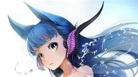 Blue Hair Long Hair Anime Anime Girls Animal Ears Yellow Eyes Hd