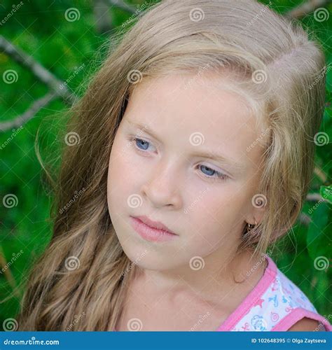 Portrait Of A Pretty 8 Year Old Girl Stock Image Image Of Girl Close 102648395
