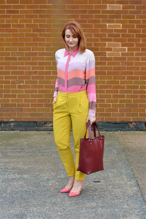 Ss16 Pastel Bright Stripes Mustard Yellow Trousers Coral Heels Not