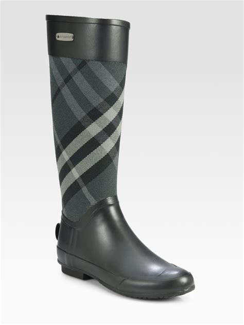 lyst burberry clemence check canvas rain boots in gray