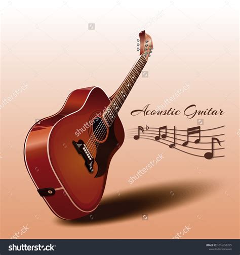 Wooden Acoustic Guitar Music Notes Musical Stock Vector Royalty Free
